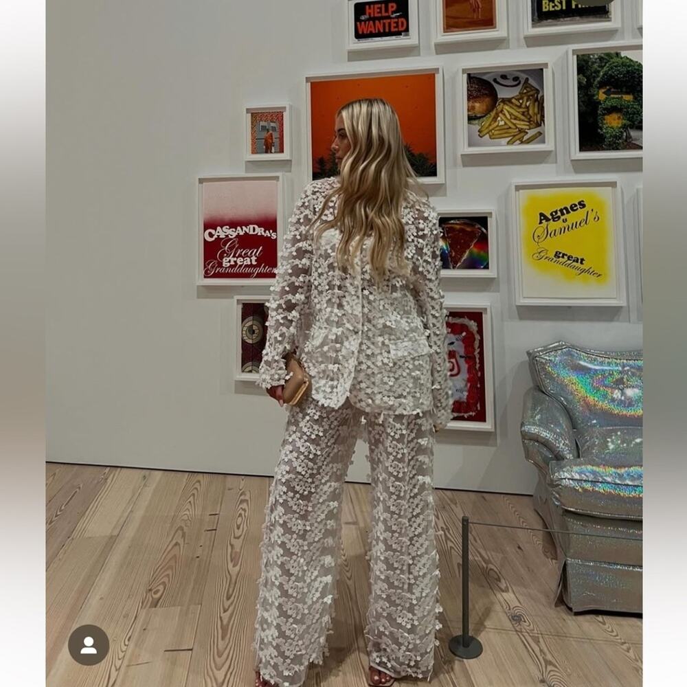 Cynthia Rowley 3D Tulle Floral Appliqué Wide-Leg Pants - Picture 12 of 12